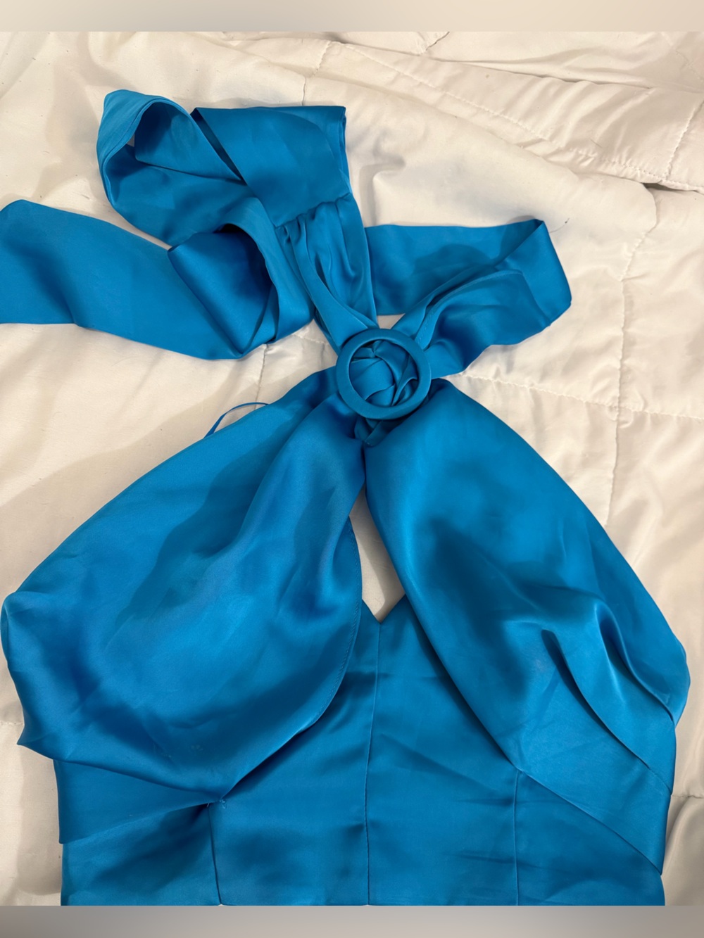 Hausen Bright Blue Satin Halter Top with Ring Detail